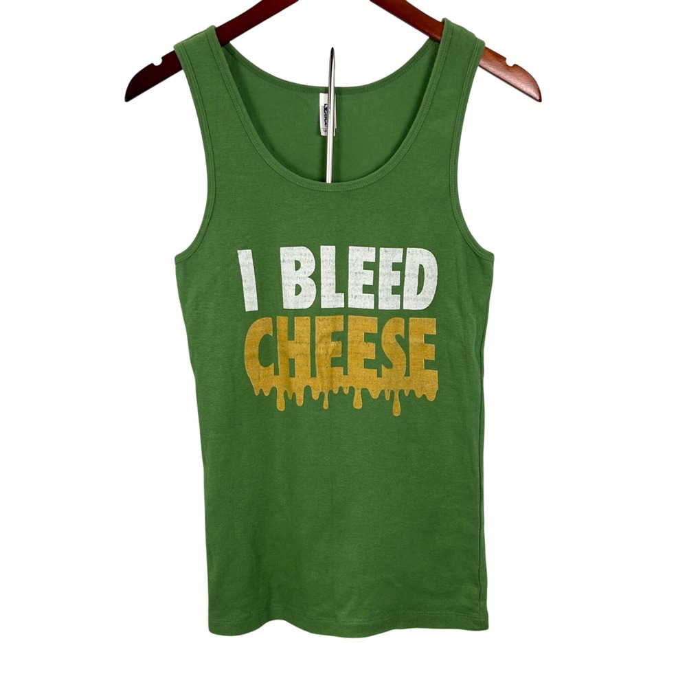 Womens‎ Green I Bleed Cheese Tank Top Graphic Packers Cheesehead Green Bay L